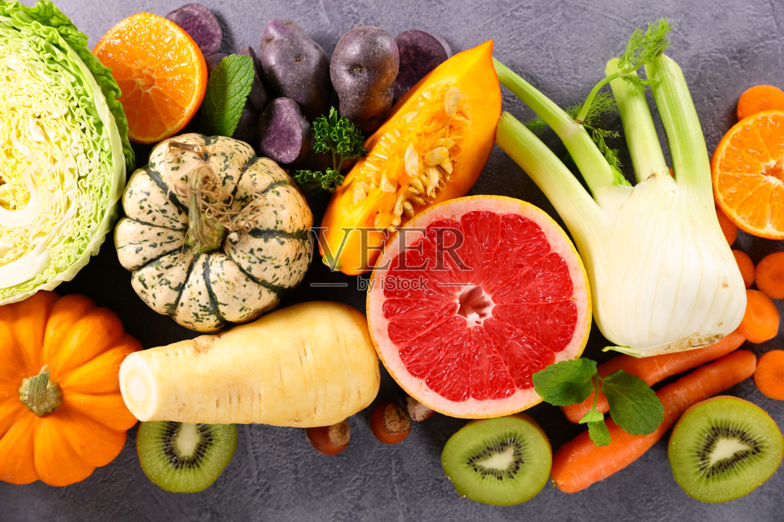 水果和蔬菜-俯视图照片摄影